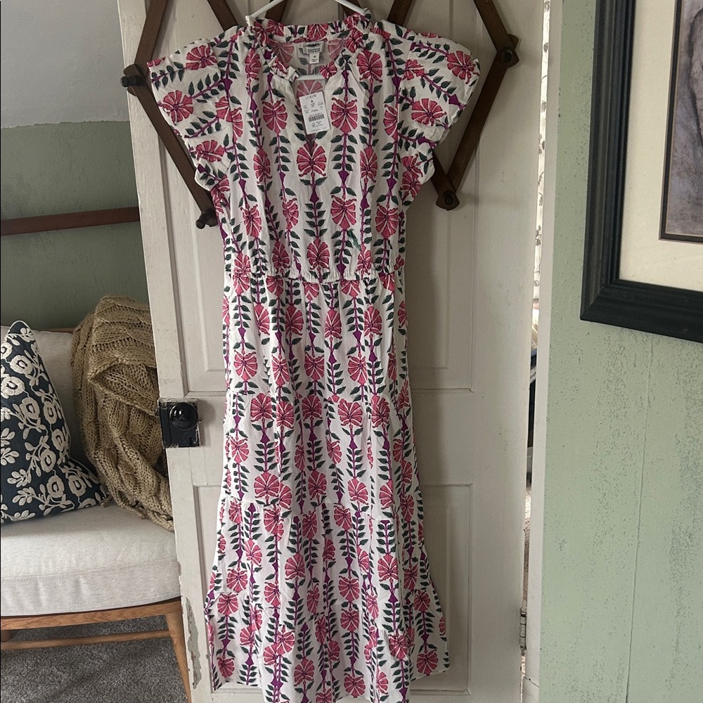 J. Crew Pink and White Floral Midi Dress
